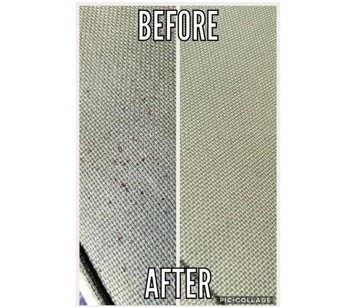 Bloodstained fabric before and after biohazard cleaning 