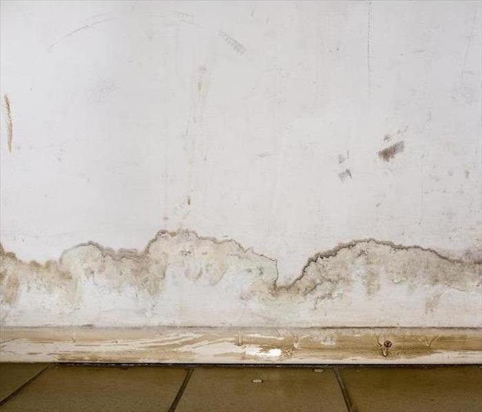 stains from flooding on the interior wall of a home