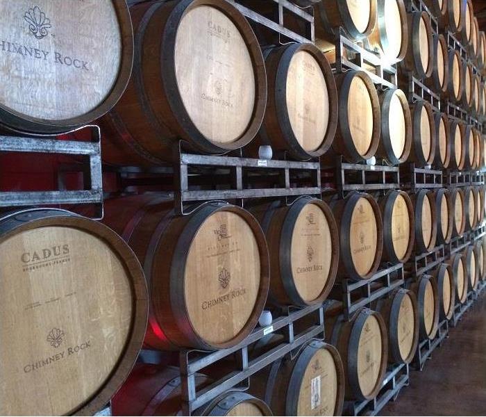 Wine barrels being stored